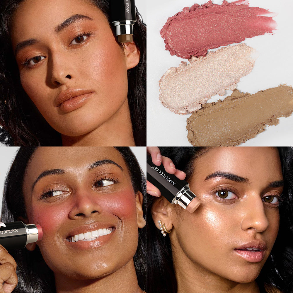 Anglicolor Highlighter Long Lasting,Contour Stick Makeup Naturally,Blush Makeup Smoothing,High Color Rendering,Easy To Mix,Vegan & Cruelty-Fre