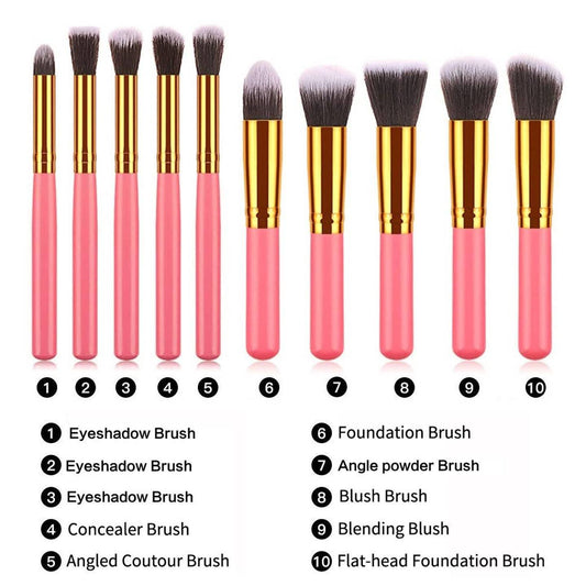 10 Pcs Makeup Brush Set Golden With Bag